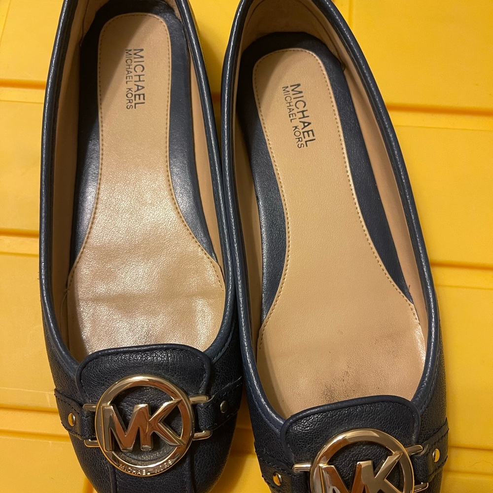 Michael Kors Dark Blue Loafers with Gold Accents